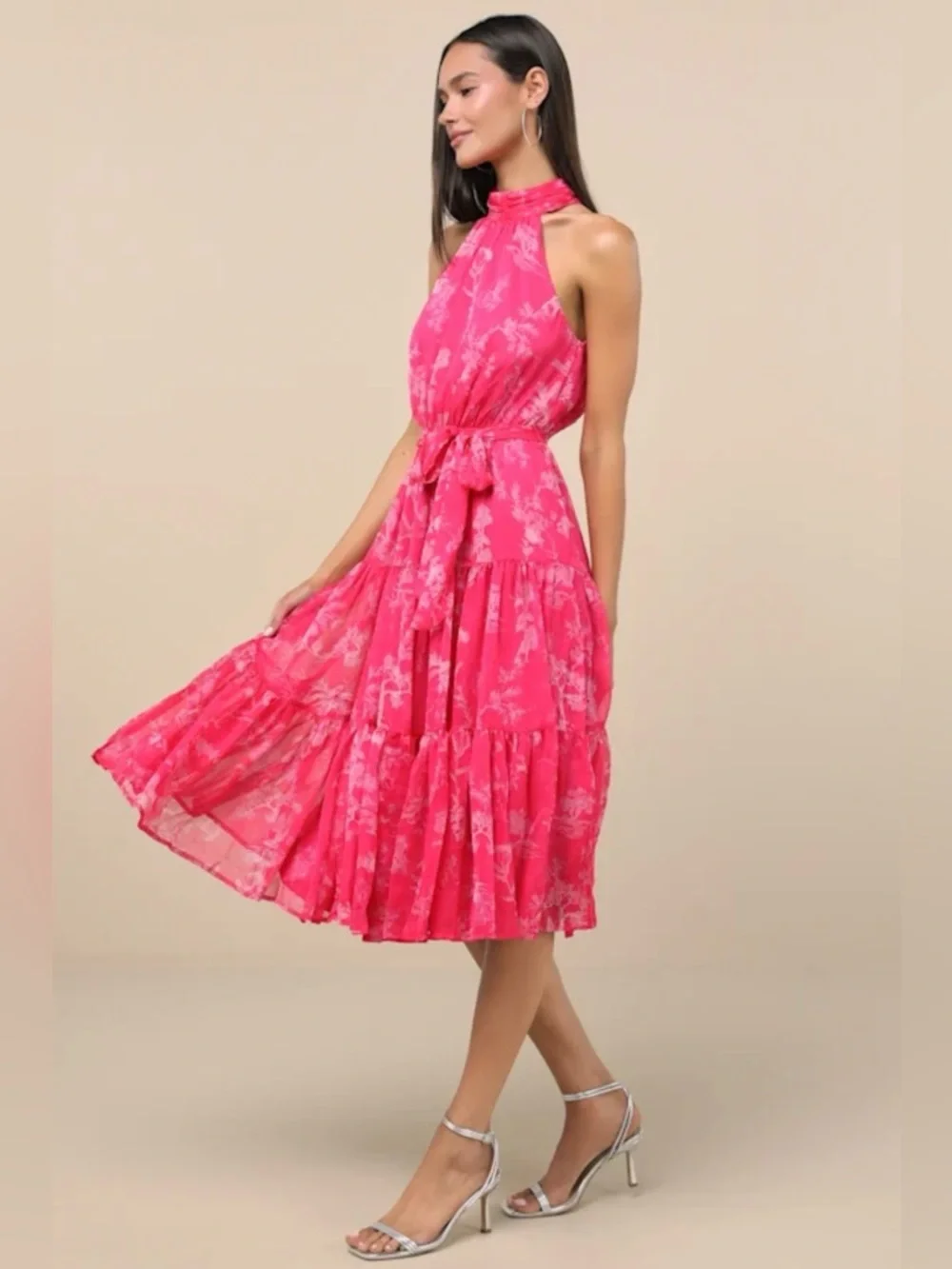 Lulus Float to You Halter-Neck Tiered Midi Dress L NWT - Picture 7 of 7